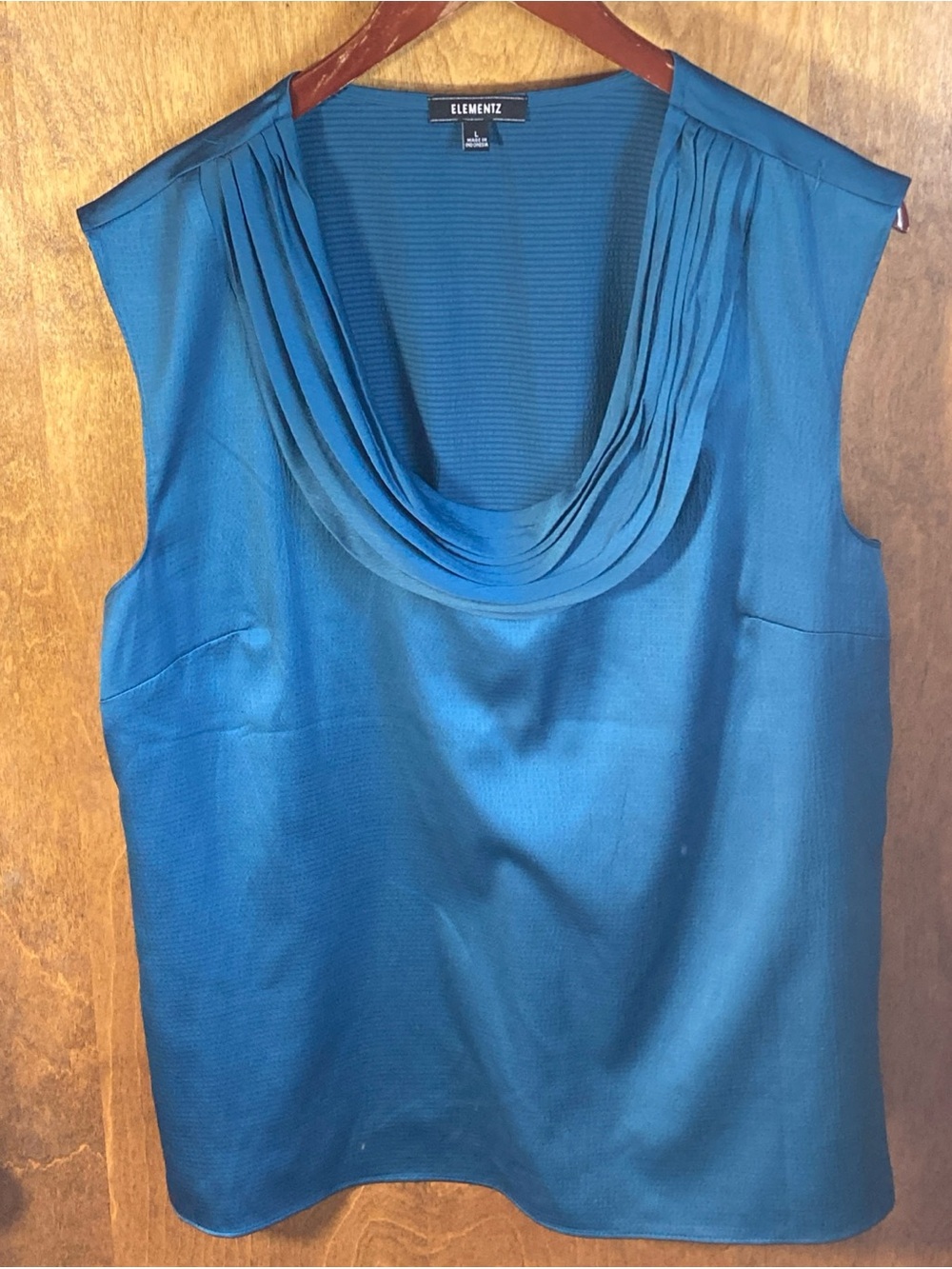 Elementz Teal Sleeveless Cowl Neck Draped Blouse Sz Large Party Wedding Guest